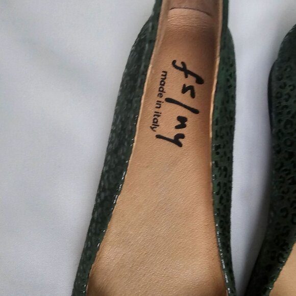 French Sole FS/NY Dark Green Leopard Print Zeppa Semi-Wedge Shoe Women's 7.5 - Picture 5 of 10